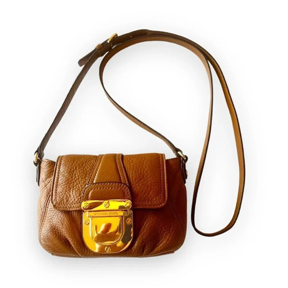 Michael Kors Brown Pebbled Leather Mini Crossbody Goldtone Hardware Purse Bag‎ - Picture 1 of 7